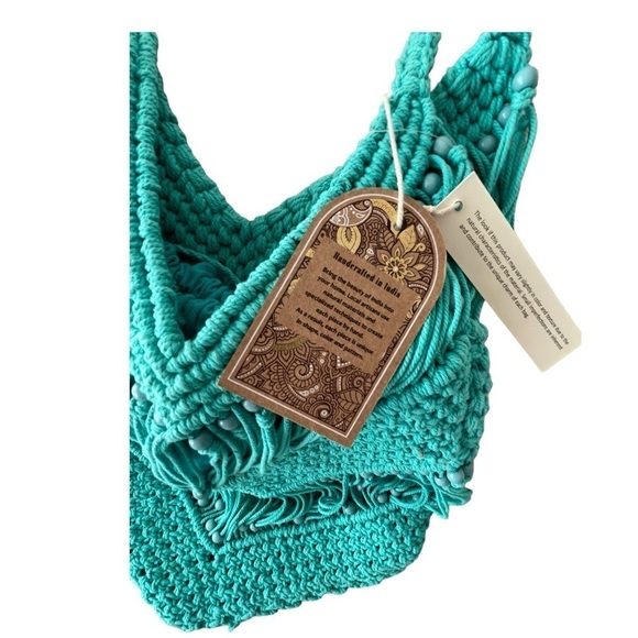 NWT Made in India Crochet Beaded Shoulder Bag Festival Coachella Boho Prarie - Picture 3 of 10